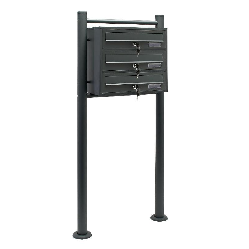 BLOC 3 BOITES AUX LETTRES PIED DE SUPPORT 3 COMPARTIMENTS SUPERPOSÉ ACIER GALVANISÉ 36 X 38,5 X 27 CM ANTHRACITE 16_0000028_0