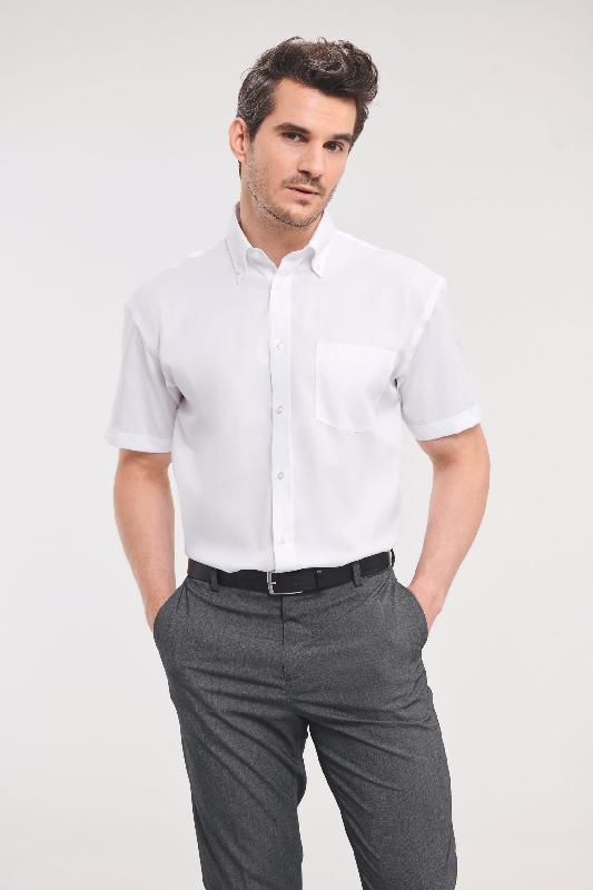 Chemise homme manches courtes Non Iron - classique - col italien mi-ouvert - 100% coton micro sergé - Réf: RU957M_0