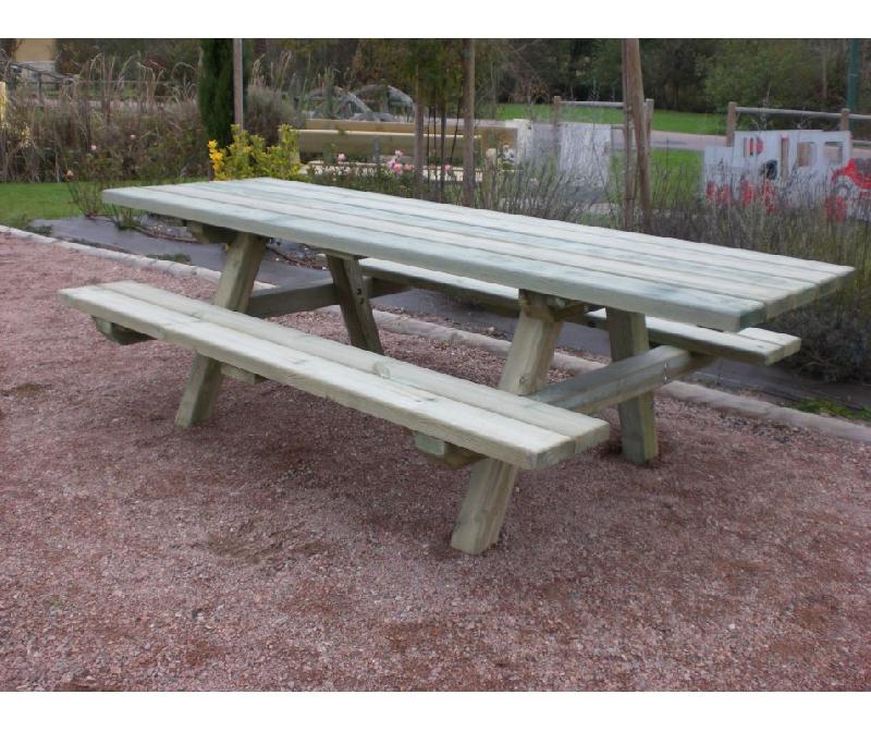 Grande table de pique-nique en bois - Adaptée PMR - 2500 mm de long - Fabriquée en France_0