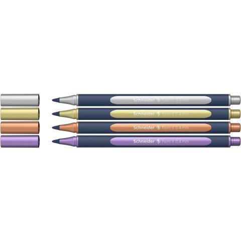 LOT DE 2 - POCHETTE SCHNEIDER ROLLER METALLIQUE PAINT IT 050 TRAIT 0,4 MM POINTE ULTRA SMOOTH 4 COLORIS ASSORTI