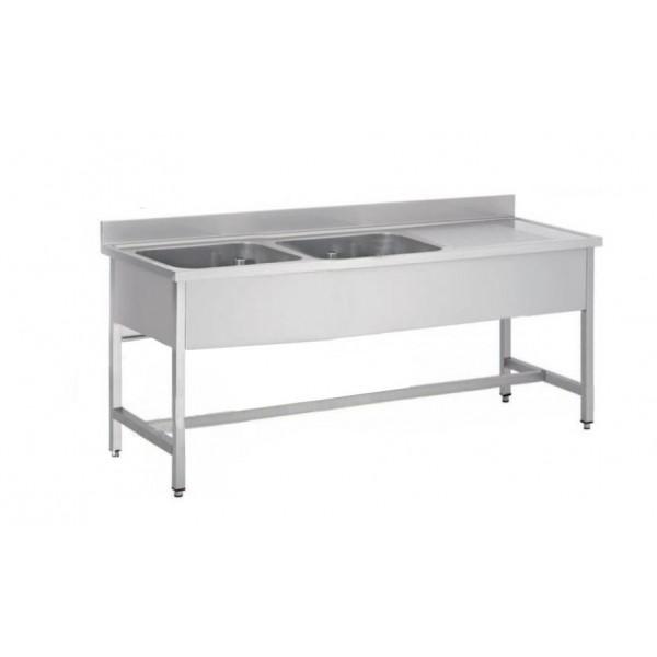 Plonge soudée sur pieds carrés sans étagère, inox ferritique, 2 bacs, longueur 1600 mm (Position bac: Gauche - Réf F-SPL167-2BG-1)_0