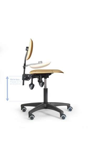 Siège d'atelier ergonomique en bois avec dossier pliant - Réf : boisasyntpvbrs_0