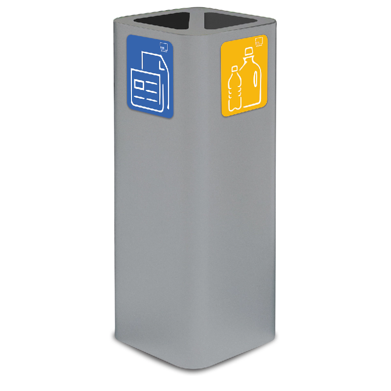 Stil Casa PURE, conteneur déchets en acier peint, 30x30xH80 cm, couvercle 2 compartiments, pictogrammes magnétiques, 60 L, gris. - gris acier PU60F-_0