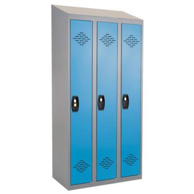 Vestiaires Monobloc Confort Industrie propre 3 cases, toit incliné, gris / bleu_0