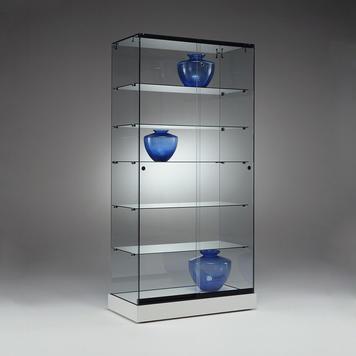 Vitrine en verre JUNO - 1.040 mm x 900 mm - 3 tablettes - Blanc avec portes coulissantes et serrure_0