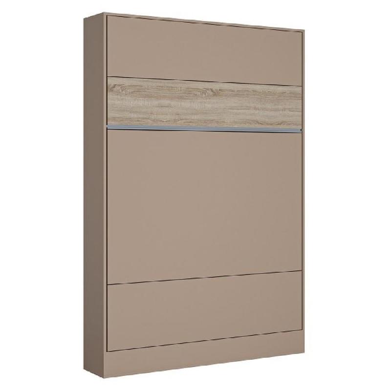 Armoire lit escamotable BERMUDES  structure taupe bandeau chêne 140*200 cm_0