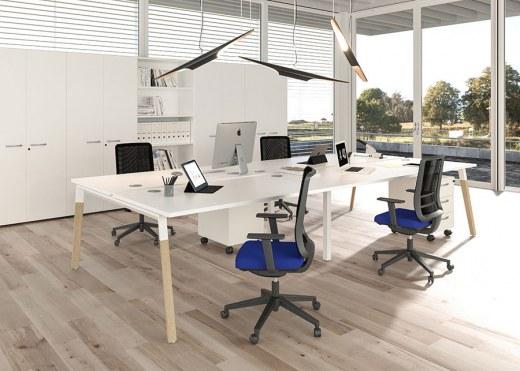 Bureau bench 4 postes KOALA 320 - Pieds inclinés bois chêne clair - Réf 8941 FR110_0