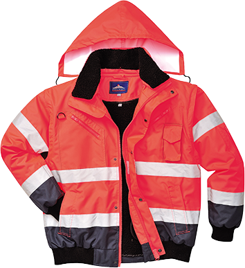 Blouson haute-visibilité bicolore rouge marine C465 - capuche amovible - bandes réfléchissantes - parka 3 en 1_0