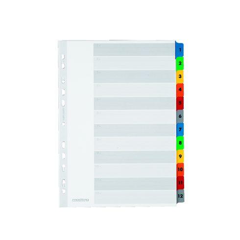 LOT DE 2 - INTERCALAIRE A4 CARTE BRISTOL BLANCHE OXFORD 12 ONGLETS NUMÉRIQUES MULTICOLORES - 1 JEU