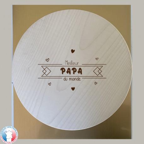 Planche à découper / plateau à fromage rond en bois d'Aulne - Gravure Meilleur Papa du Monde - 30 cm - 3 modèles - Référence: 002-planche-poignee_0