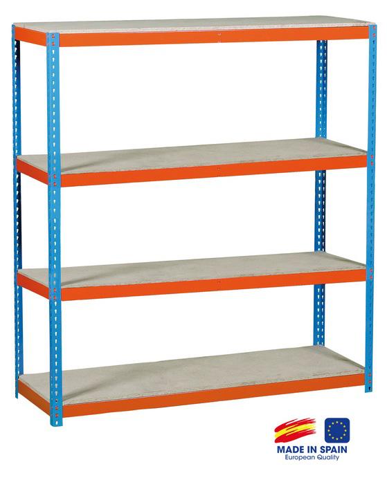 SIMON RACK - ETAGÈRE DE RANGEMENT 2000X1800X600MM BLEU/ORANGE/BOIS CHARGE 400 KG - ECOFORTE 1806-4 CHIPBOARD