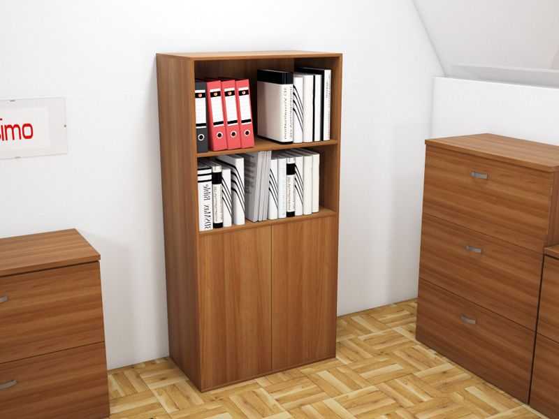 Armoire mi-haute mixte unie push open Ellis - L80 x H159 cm - Bois mélaminé avec 3 étagères_0