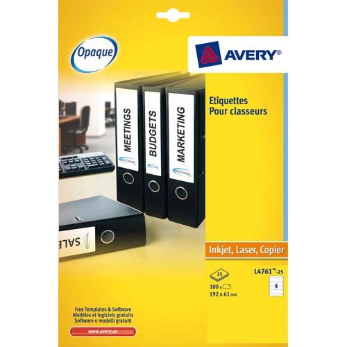 Avery boîte de 100 étiquettes laser pour dos de classeur 192x61 l4761-25_0