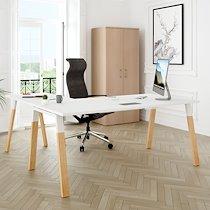 Bureau d'angle manager L 200 x P 200 piètement bois/métal, plateau blanc - Arch_0