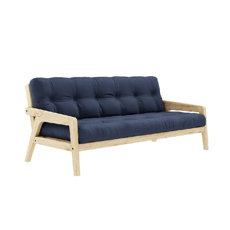 Canapé convertible futon GRAB - Pin naturel - Coloris marine - Couchage 130 x 190 cm - Style scandinave_0