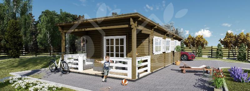 Chalet Hymer à toit plat 66mm - 42m² avec véranda et 4 pièces_0