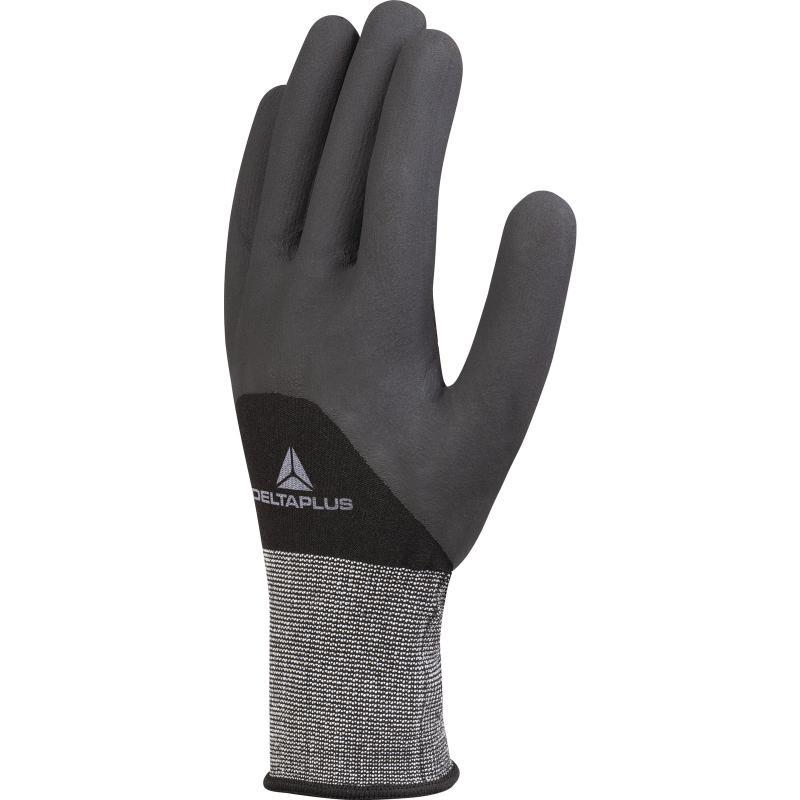 Gant de manutention tricot polyester/spandex - enduction nitrile paume, doigts et mi-dos + picots - jauge 15 - réf. VE725NO_0