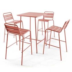 Oviala Business Ensemble table de bar et 4 chaises hautes en métal argile - Oviala - rose acier 109209_0