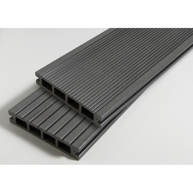 Pack 1 m² - Lames de terrasse composite Dual avec accessoires (4 coloris) - Gris anthracite, épaisseur 25mm, largeur 14cm, longueur 360cm_0