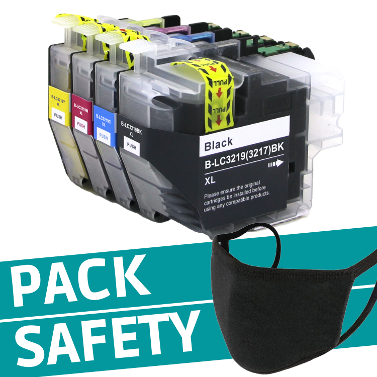 Pack safety-lc-3219 - Cartouches d'encre compatibles BROTHER LC3219XLVAL avec masque tissu_0