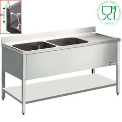Plonge 2 cuves et 1 égouttoir - acier inox AISI 304/441 - dimensions 2021 mm_0