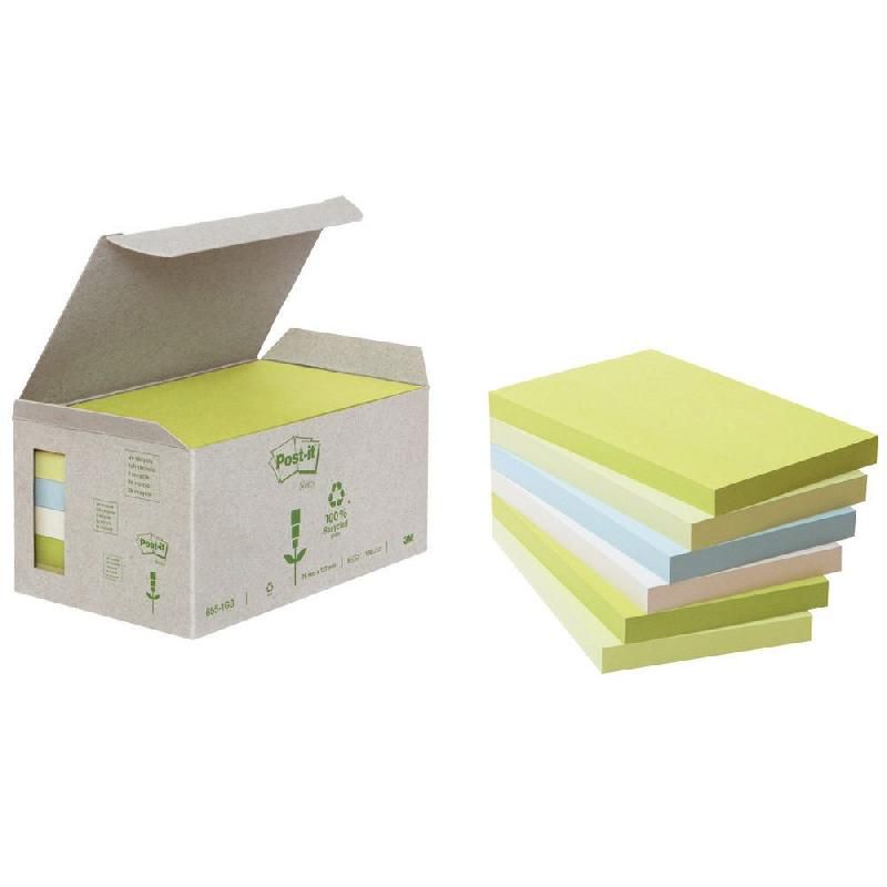 POST-IT® TOUR 6 BLOCS POST IT RECYCLÉS COULEUR 76X127MM