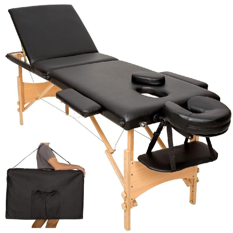 Table de massage noire 3 zones - pliable avec sac de transport - rembourrage épais 5 cm - réf. 08_0000467_0