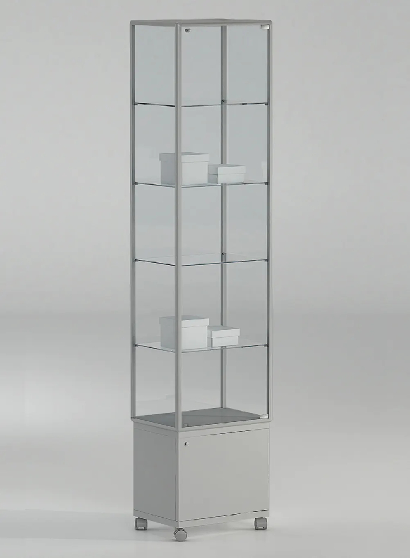 Vitrine colonne haute 51-MAPVA - gris clair - verre trempé - 220 cm - roulettes et serrure_0