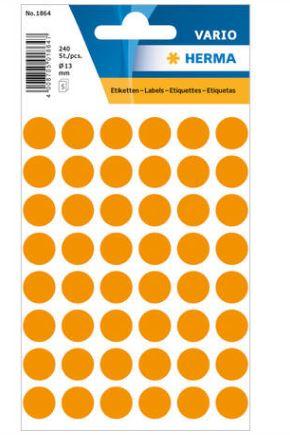Étiquette universelle - ø 13 mm - rondes - oranges fluo - adhésion permanente - 1864_0