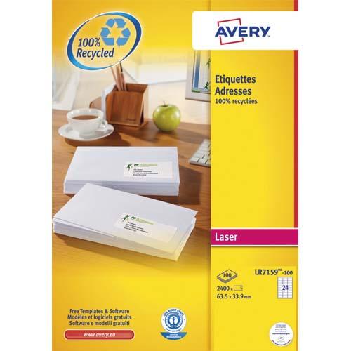 Avery boîte de 2400 étiquettes adresse laser recyclées blanc 63,5 x 33,9 mm lr7159-100_0