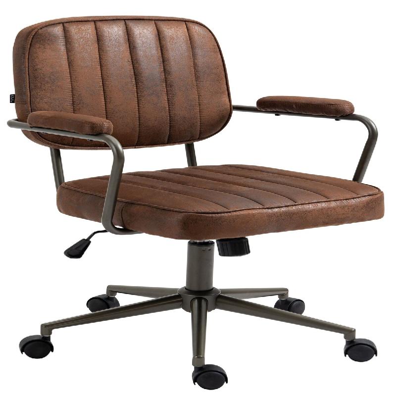 Décoshop26 - Fauteuil de bureau industriel vintage sur roulettes en synthétique marron vieilli hauteur réglable BUR10685 - marron 3002485832692_0