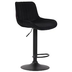 Décoshop26 - Tabouret de bar chaise haute x1 en velours noir coutures verticales support en métal noir 10_0005114 - noir 3000252469294_0