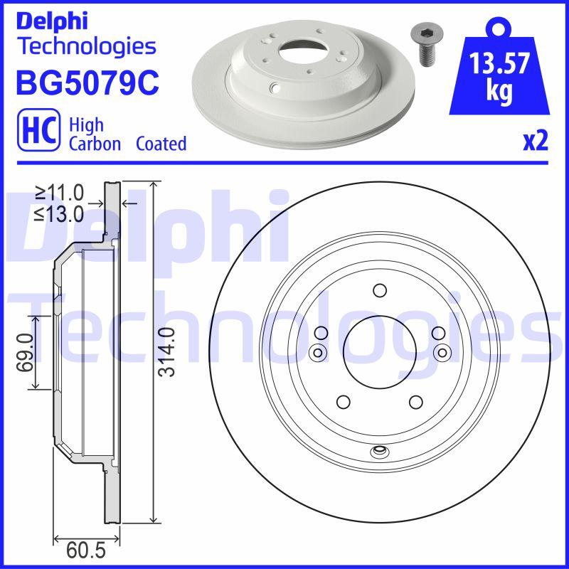 Disque de frein Delphi BG5079C - boîte de 2 disques - montage arrière - disque plein_0