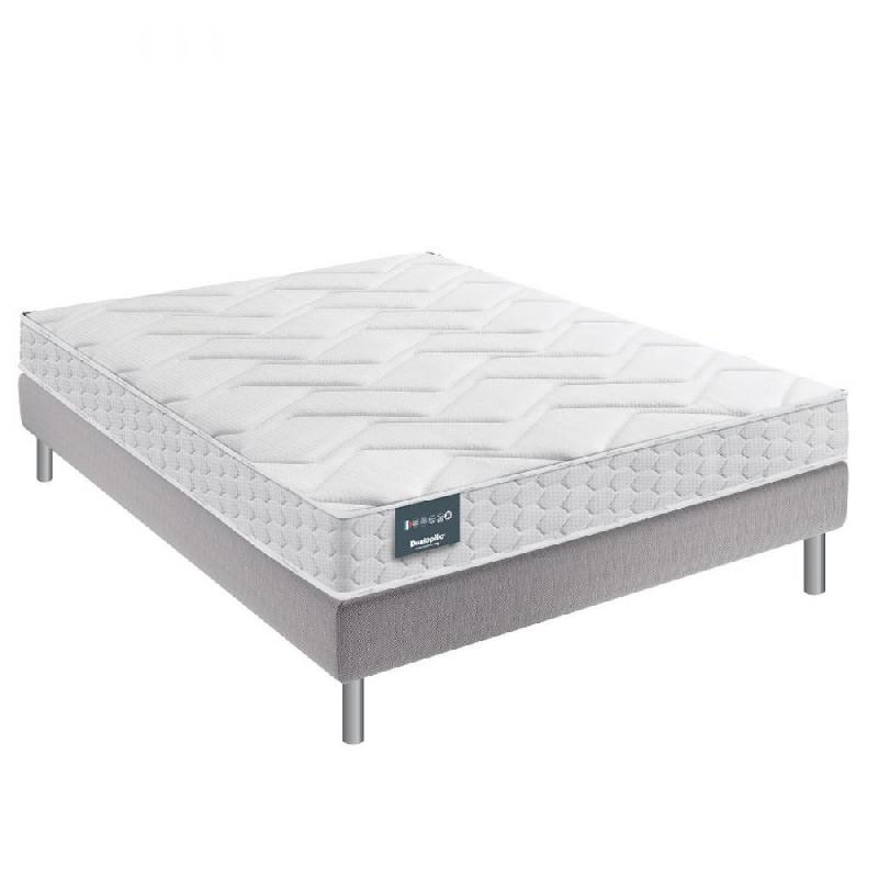 Ensemble lit Dunlopillo 140x200 cm Eugen - Matelas mousse Aérial 2.0®, sommier déco gris perle, pieds hêtre massif_0