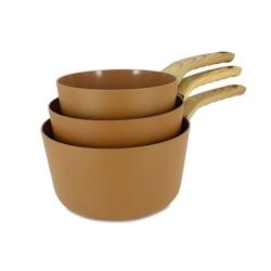 Menastyl - Set De 3 Casseroles Colorama Noisette - Casserole 16/18 Et 20 Cm - En Aluminium - Revetement Antiadhesif En Ceramique - 3256391021316_0
