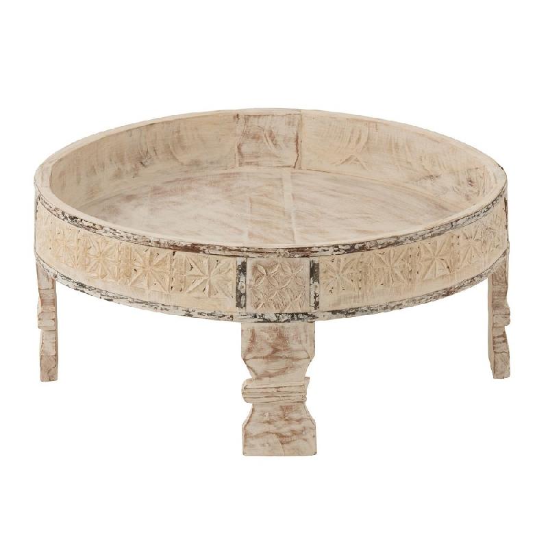 Table basse CYBA en bois recyclé blanc délavé - Plateau brut vieilli_0