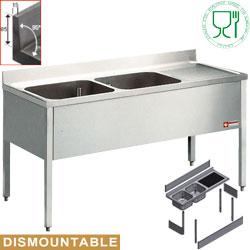 Plonge 2 cuves avec égouttoir à droite - Piétement en acier inox - L1620D-KD_0