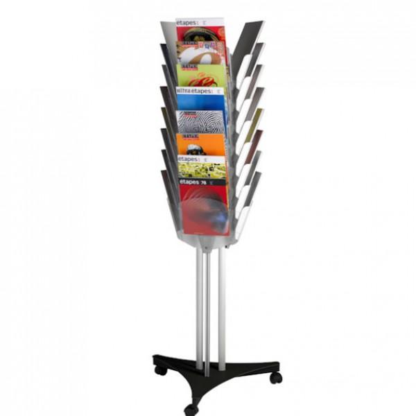 Présentoir triple face sur roulettes - 24 cases - multifaces, élégant et compact_0