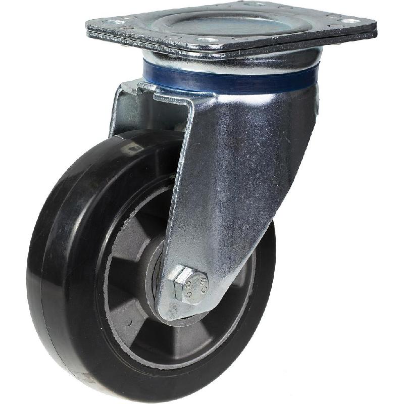 Roulette pivotante de 152 mm en caoutchouc élastique noir sur roue centrale en aluminium_0