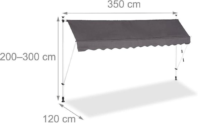 Store banne téléscopique de balcon - Manivelle, hauteur réglable, protection UV, polyester et acier 350x120 cm - Gris_0