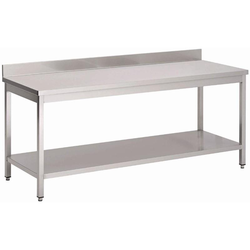 Table inox avec dosseret et étagère basse 700 x 600 x 880mm - GS009_0