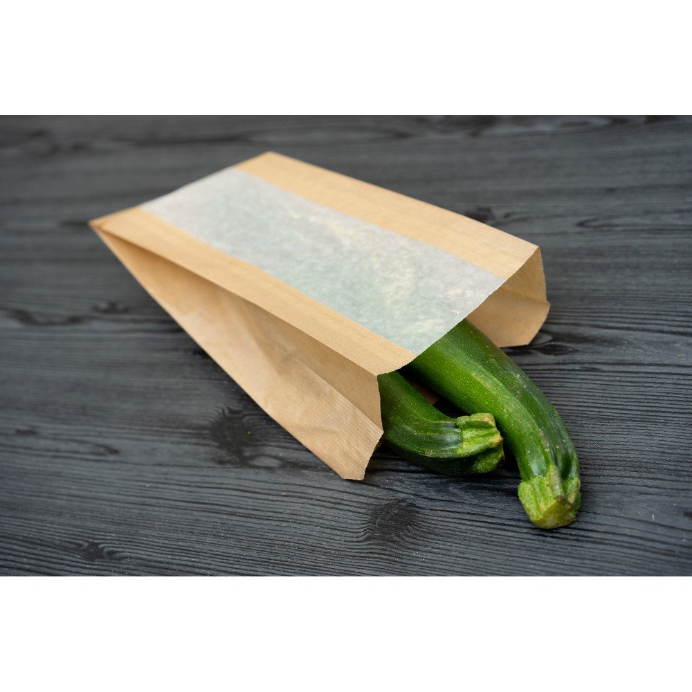1000 sacs kraft à fenêtre cristal - 14+9×35 cm - Contact alimentaire - Biodégradables_0
