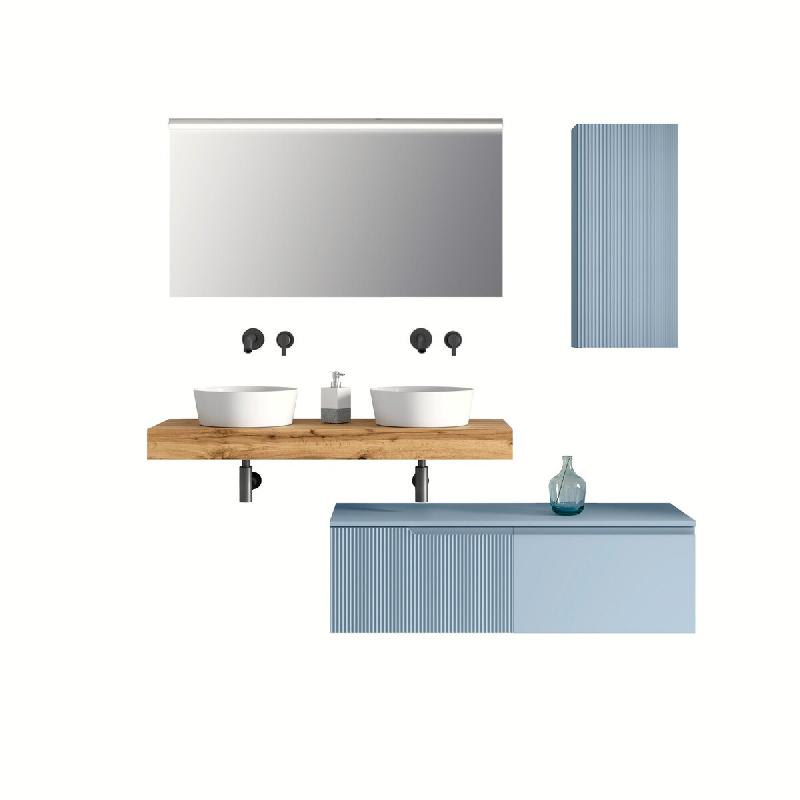 AQA Design Composition de salle de bain en MDF 7 pièces double lavabo VENERE chêne / tiffany blue L.180 P.45 H.190 MPVE20-QUE-TIF - multicolore Bois_0
