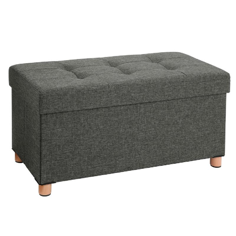 BANC DE RANGEMENT TABOURET REMBOURRÉ PLIABLE COFFRE AVEC COUVERCLE PIEDS EN BOIS MASSIF GAIN DE PLACE VOLUME 65L CAPACITÉ DE CHARGE 300 KG POUR CHAMBRE COULOIR 76 CM GRIS FONCÉ 12_0003328_0