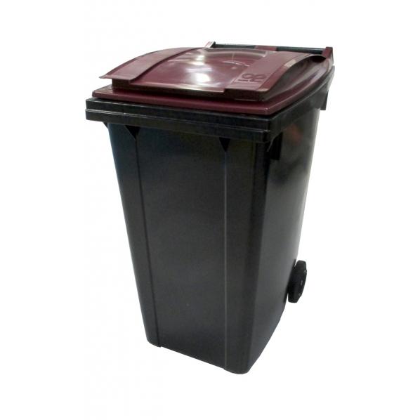 Conteneur poubelle bicolore 360L - Gris / Rouge Grenat (RAL 3000) - 2 roues résistantes et poignées ergonomiques_0