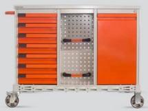 Desserte d'atelier modèle industrie L04 - 7 tiroirs, tablettes supports intégrés, porte avec tablette réglable_0