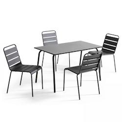 Oviala Business Ensemble table de terrasse en métal et 4 chaises anthracite - gris métal 109219_0