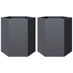 Helloshop26 - Jardinière bac lit surélevé plantes fleurs jardin terrasses lot de 2 hexagone 46 x 40 x 45 cm acier anthracite 02_0039072 - 300021796_0