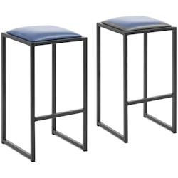 Helloshop26 - Tabouret de bar industriel lot de 2 avec rembourrage PU métal peint par poudrage noir bleu 14_0010063 - 3000221975573_0