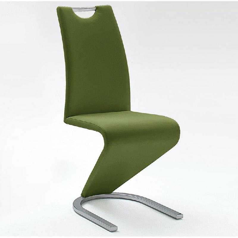 Lot de 2 chaises ALBI tissu olive - piètement luge en tube chrome - design chic et moderne_0